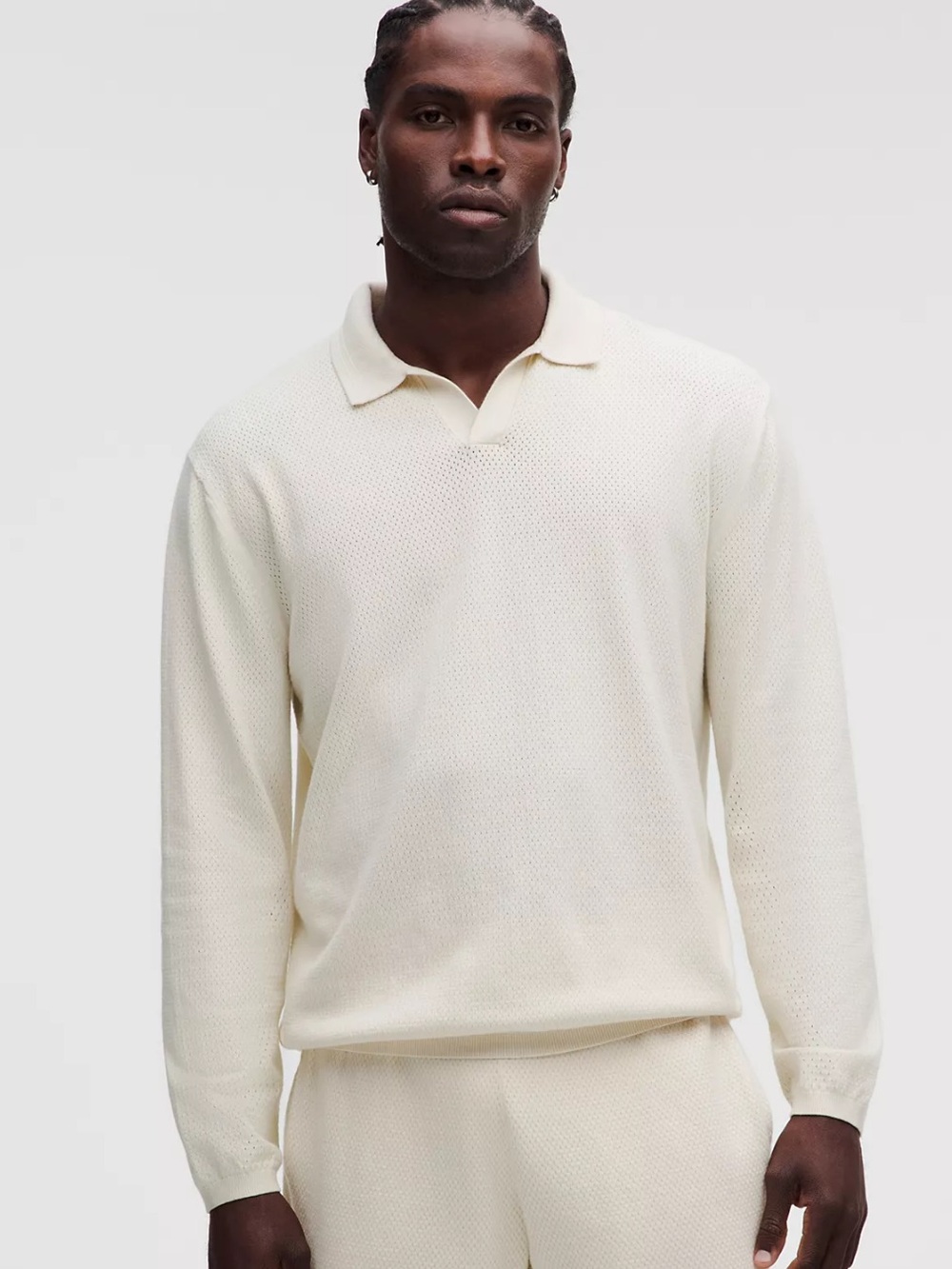 lululemon Cotton Blend Knot Long Sleeves Polo Shirt - Light Ivory